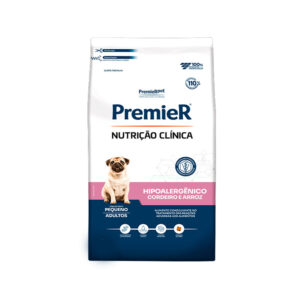 Ração hipoalergênica PremieR para cães adultos de porte pequeno, sabor cordeiro e arroz, sem glúten e com alta digestibilidade.